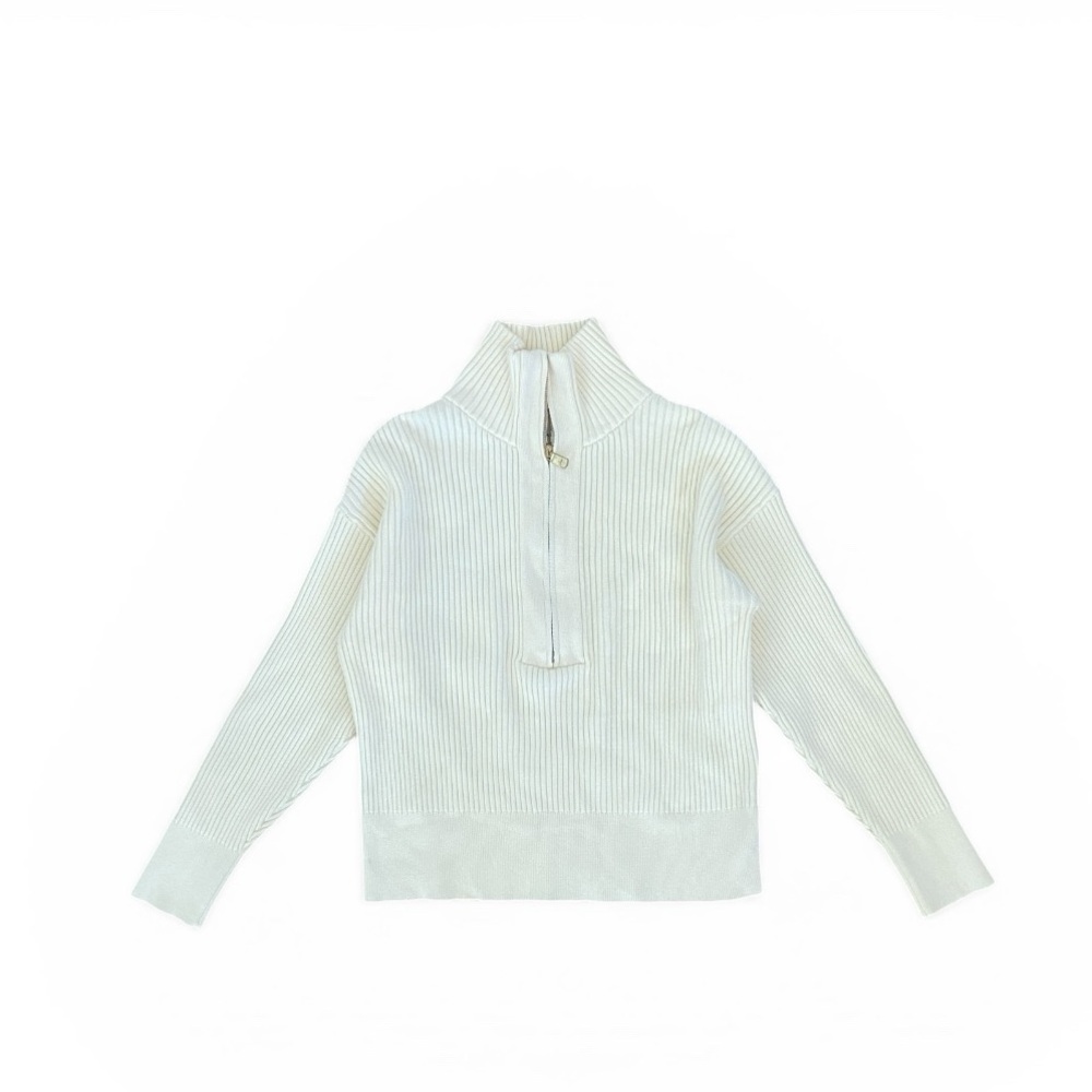 Varley Ivory Half-Zip Ribbed Sweater